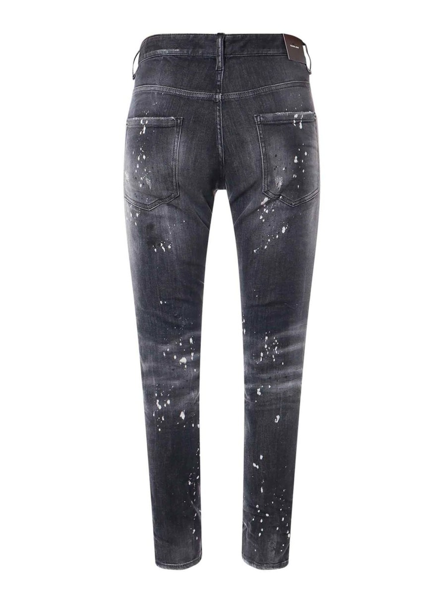 Uomo Dsquared2 | Pantalone In Denim Nero Con Effetto Distrutto