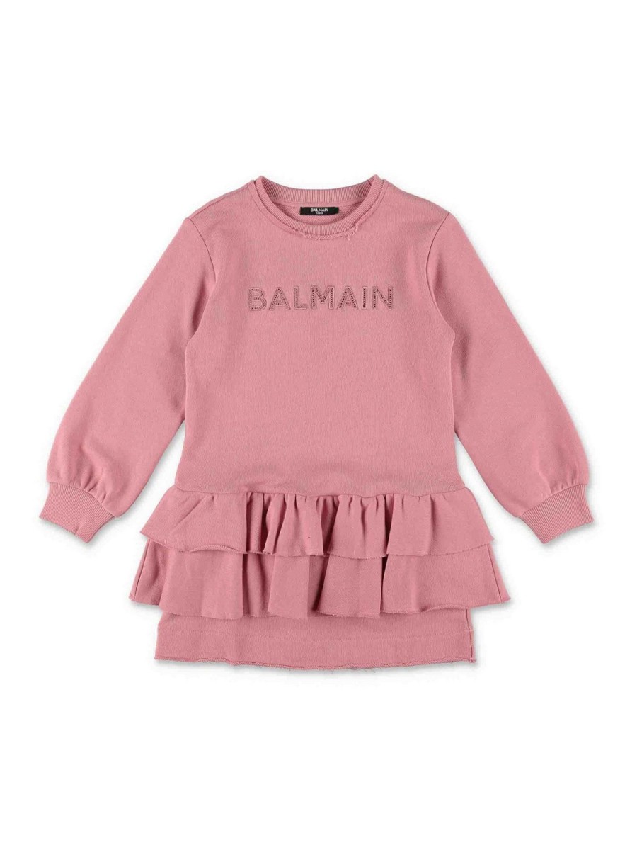 Bambino Balmain | Felpa Vestito Per Bambina In Cotone