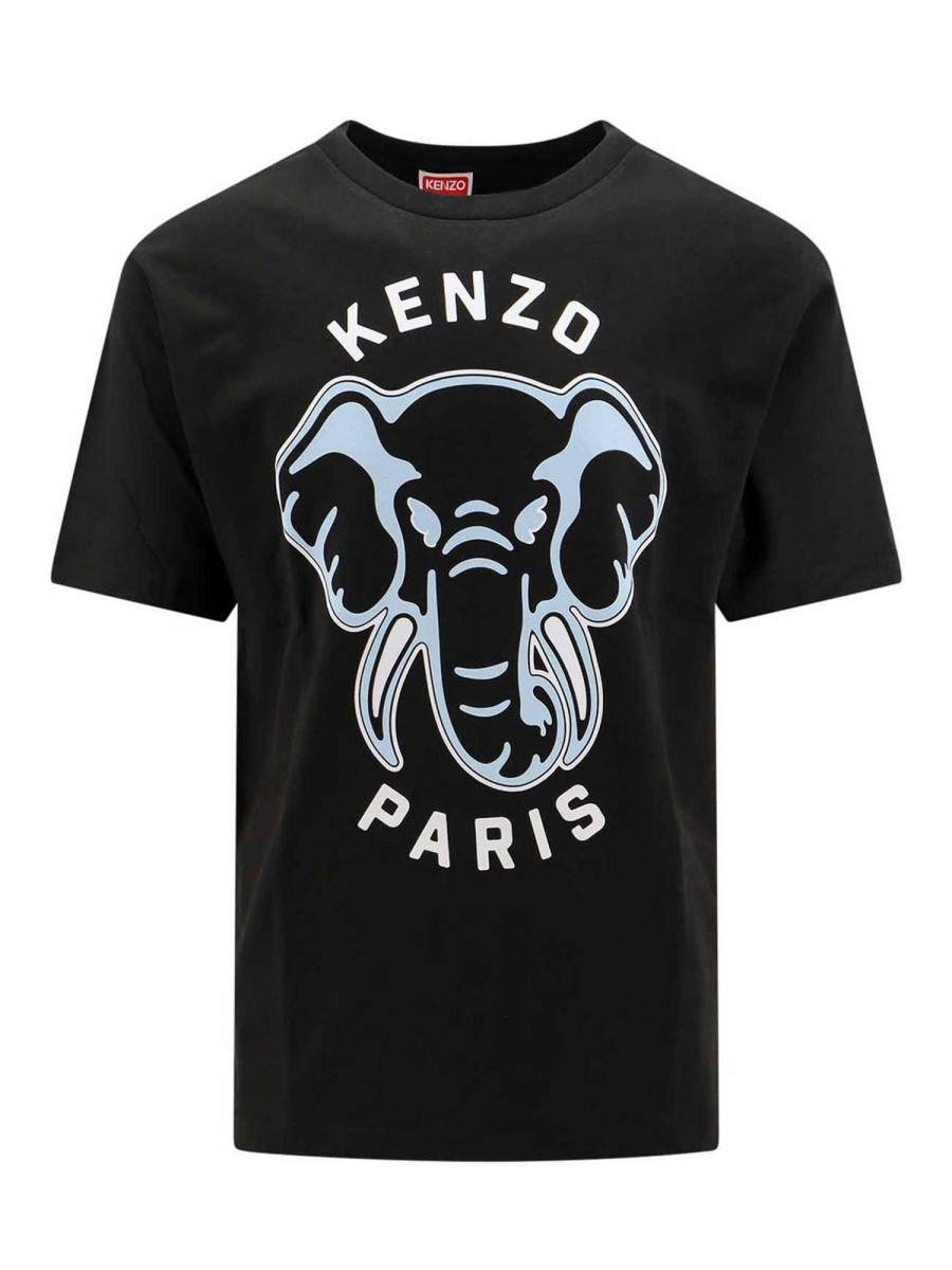 Uomo Kenzo | T-Shirt In Cotone Con Stampa Elefante Kenzo