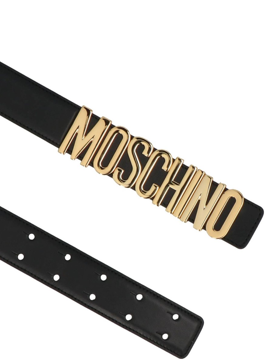 Uomo Moschino | Cintura In Pelle Logata In Metallo