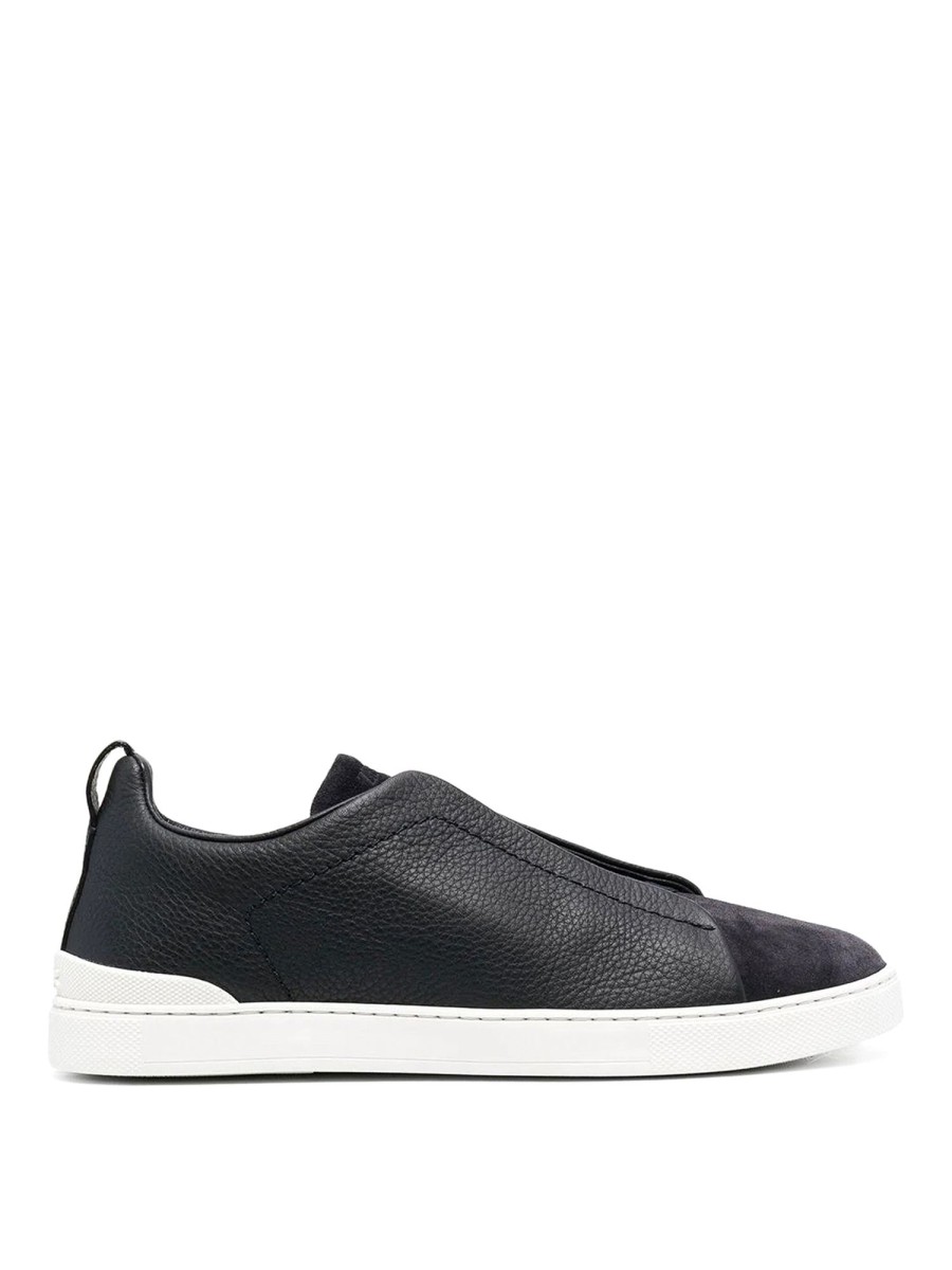 Uomo Zegna | Sneakers In Pelle Con Punta In Camoscio