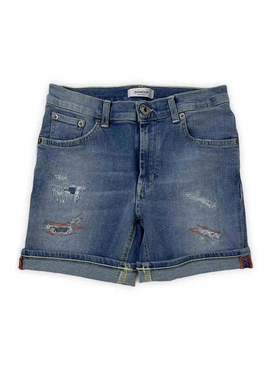 Bambino Dondup | Bermuda In Denim Chiaro Con Strappi