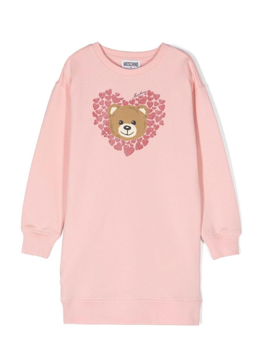 Bambino Moschino | Abito Felpa In Cotone Rosa Con Orsetto