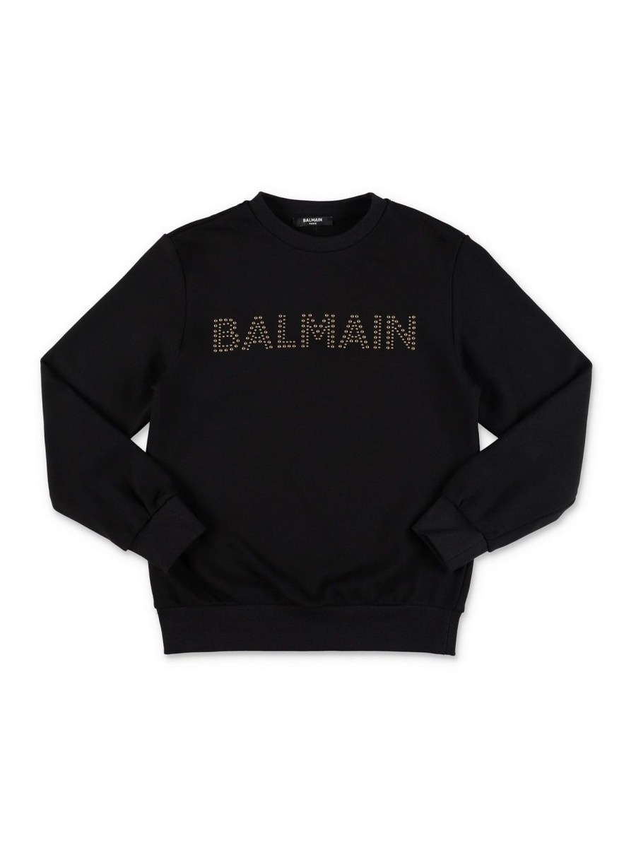 Bambino Balmain | Felpa Bambina Balmain In Cotone Nero