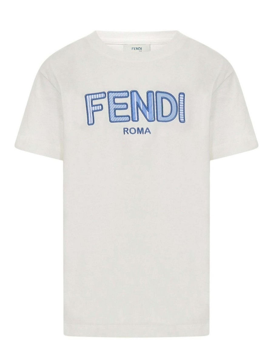 Bambino Fendi Jr | T-Shirt Con Logo In Cotone Bianco Per Bambini