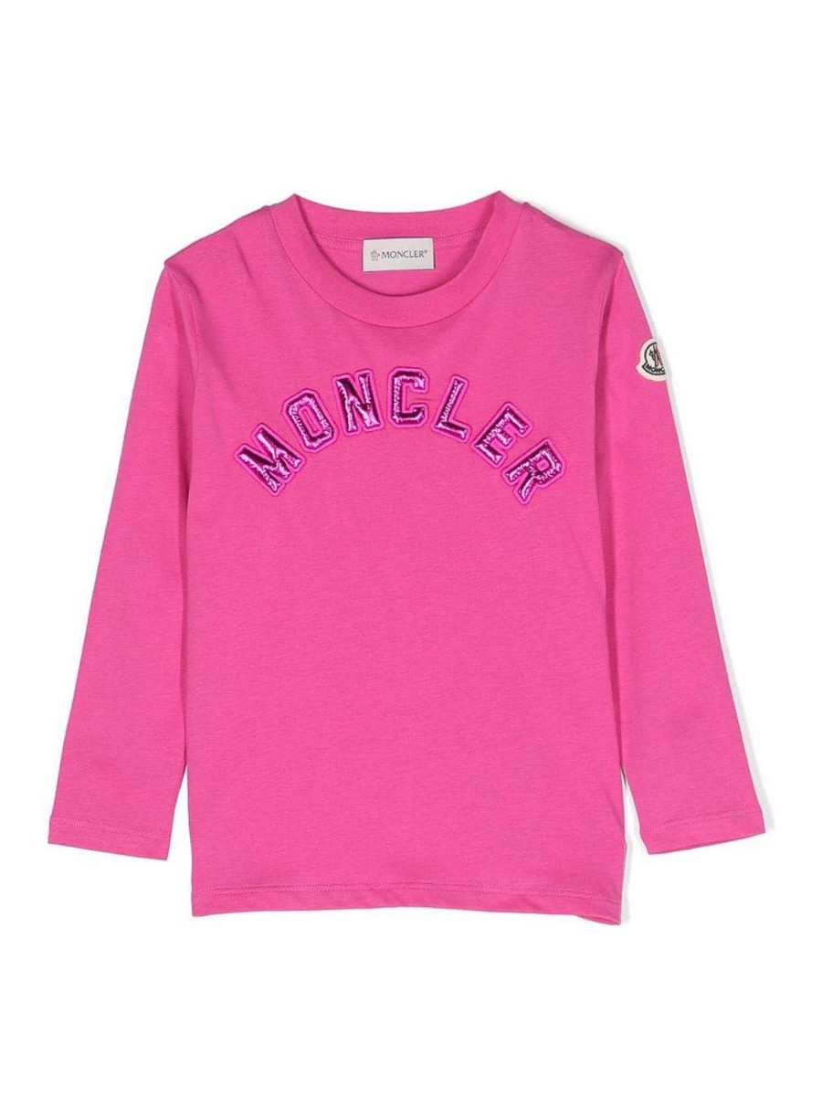 Bambino Moncler Jr | Maglietta Rosa Con Logo