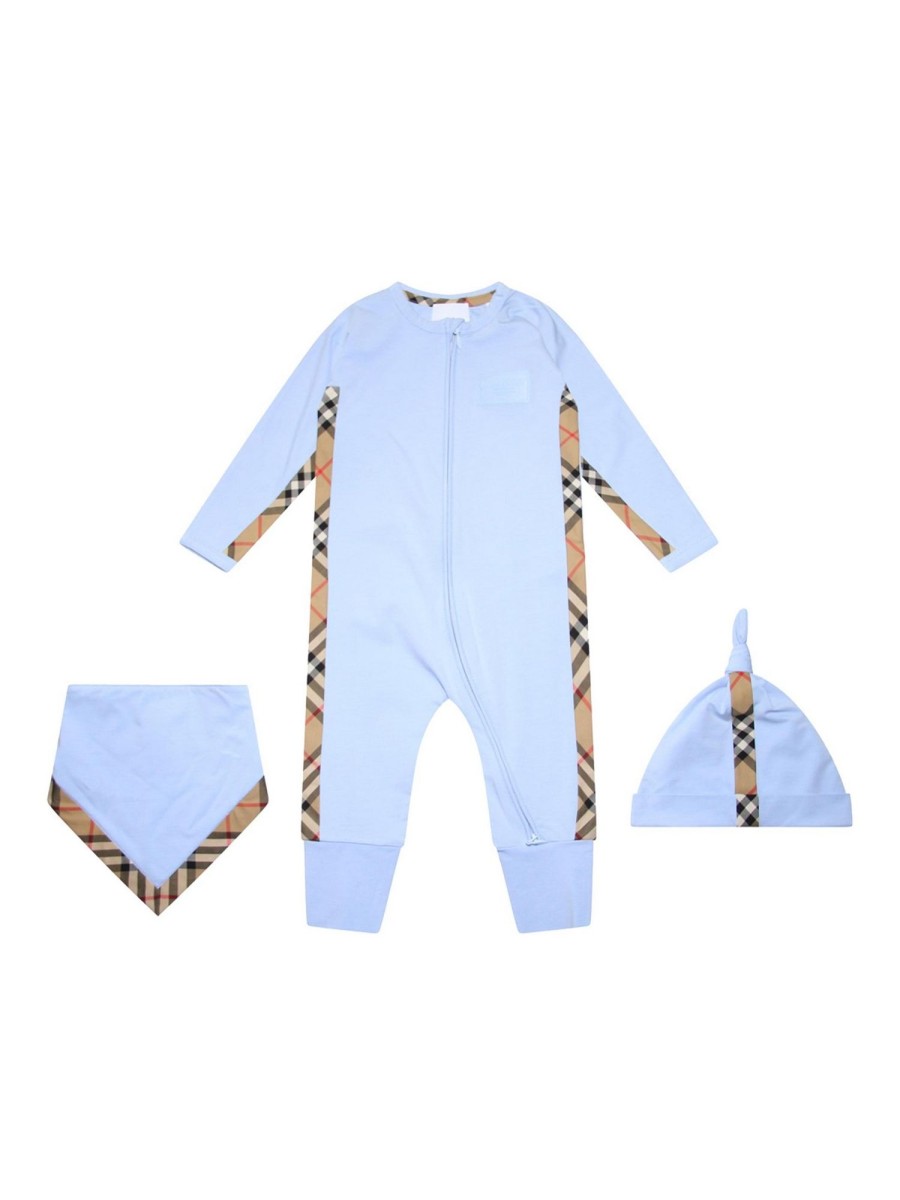 Bambino Burberry | Completo Tre Pezzi Di Colore Azzurro