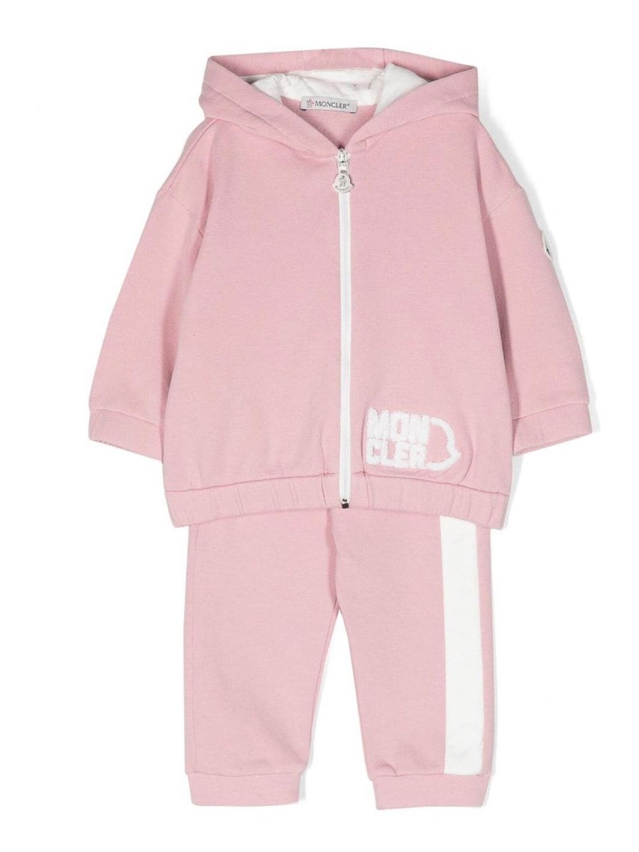 Bambino Moncler Jr | Tuta Con Stampa Logo Rosa Fenicottero