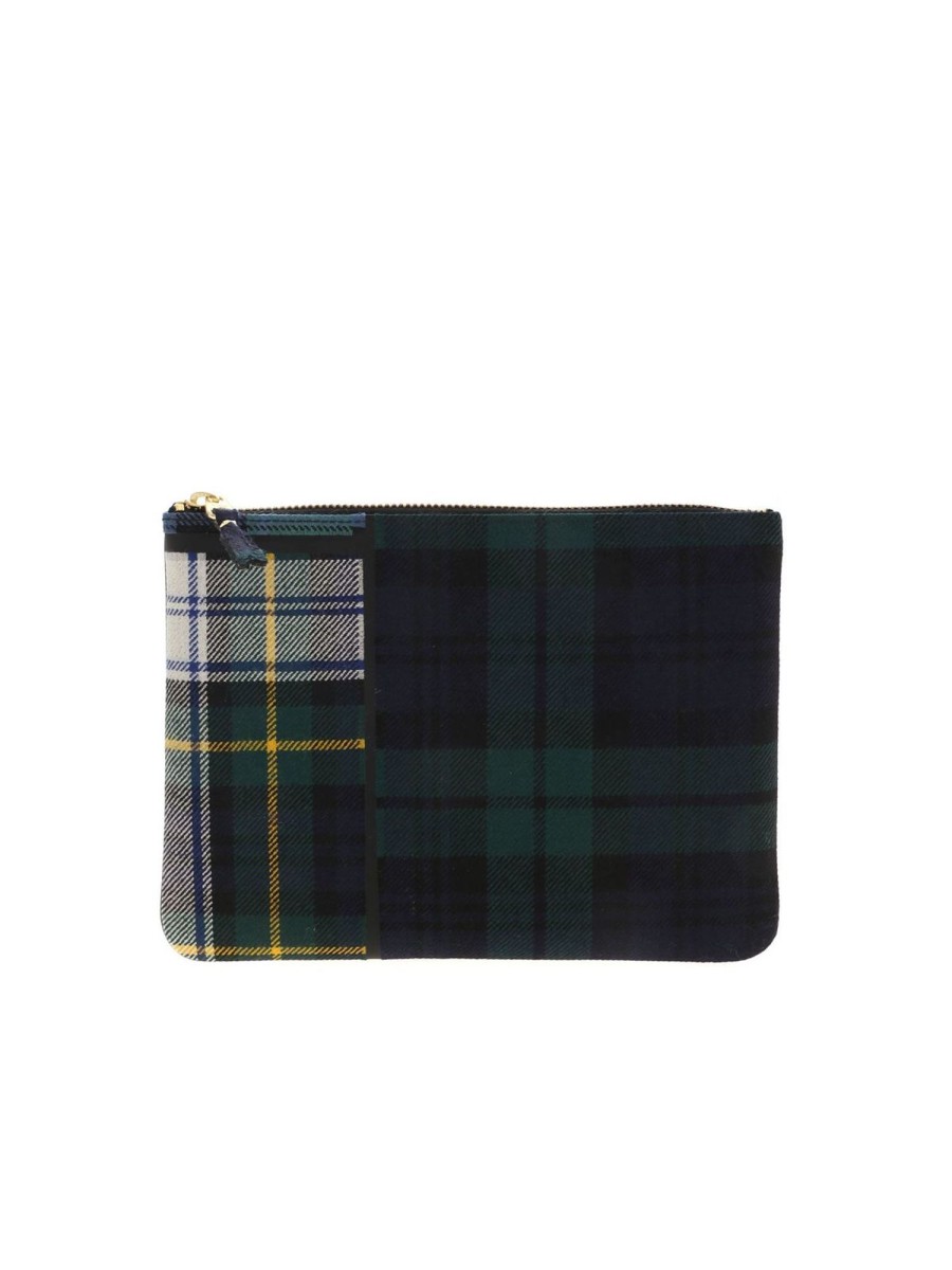 Uomo Comme Des Gar莽ons Wallet | Pochette Blu E Verde Motivo Tartan