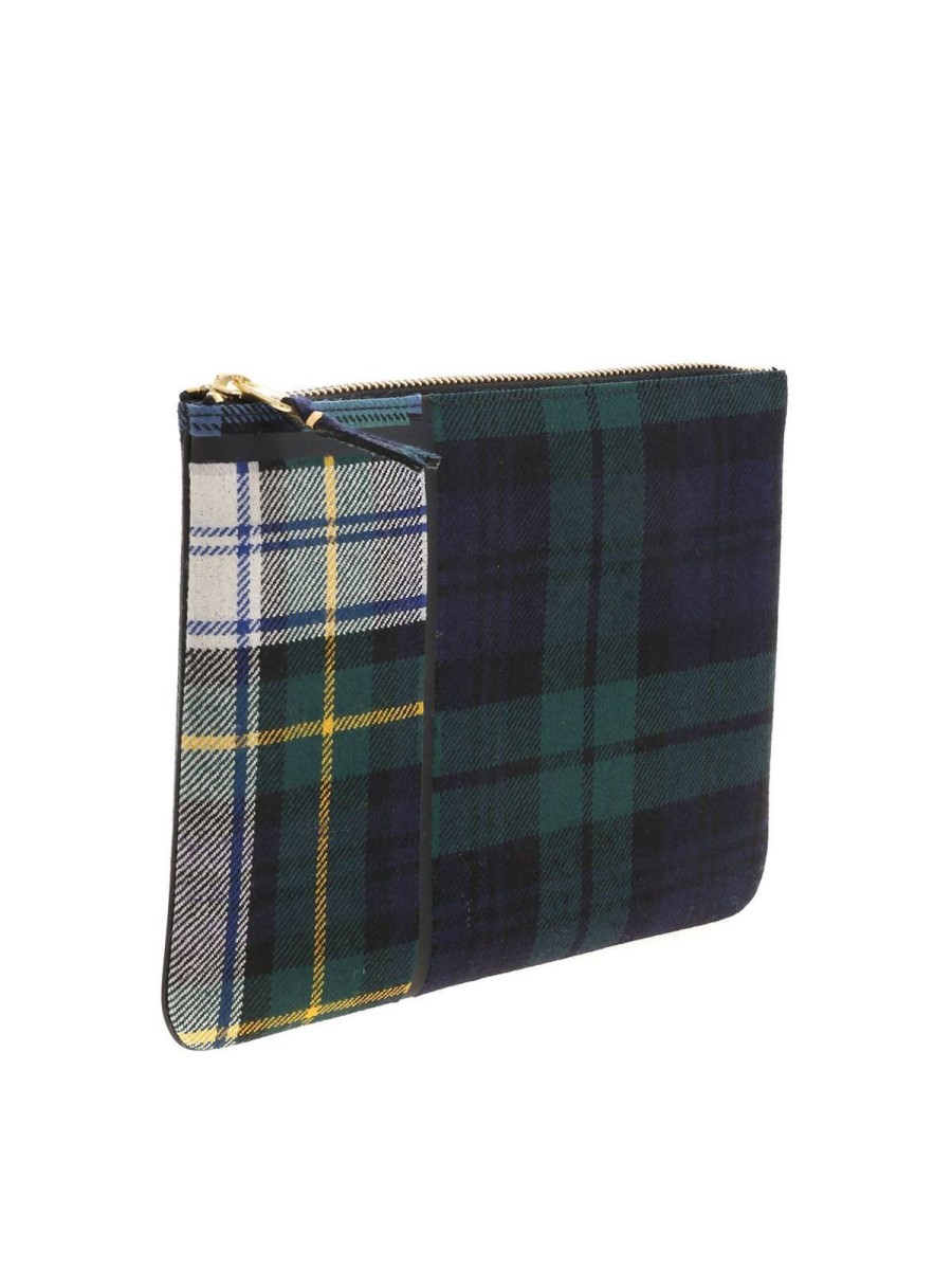 Uomo Comme Des Gar莽ons Wallet | Pochette Blu E Verde Motivo Tartan