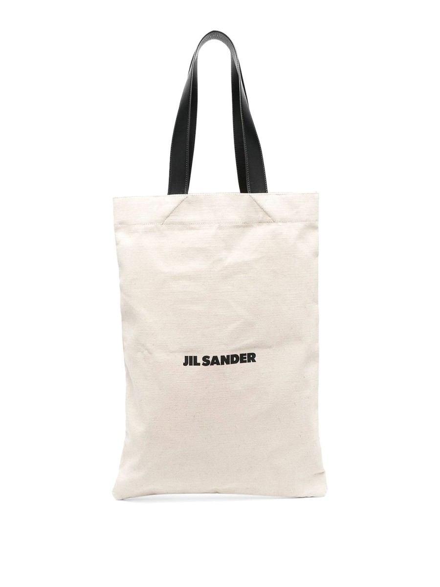 Uomo Jil Sander | Borsa In Lino Con Stampa Logo Frontale