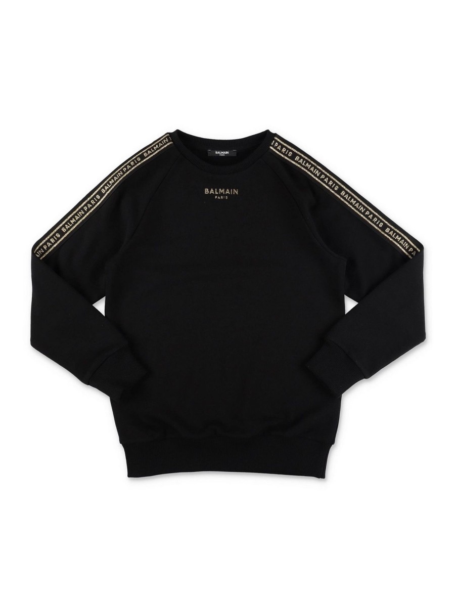 Bambino Balmain | Felpa Balmain Per Bambina In Cotone Nero