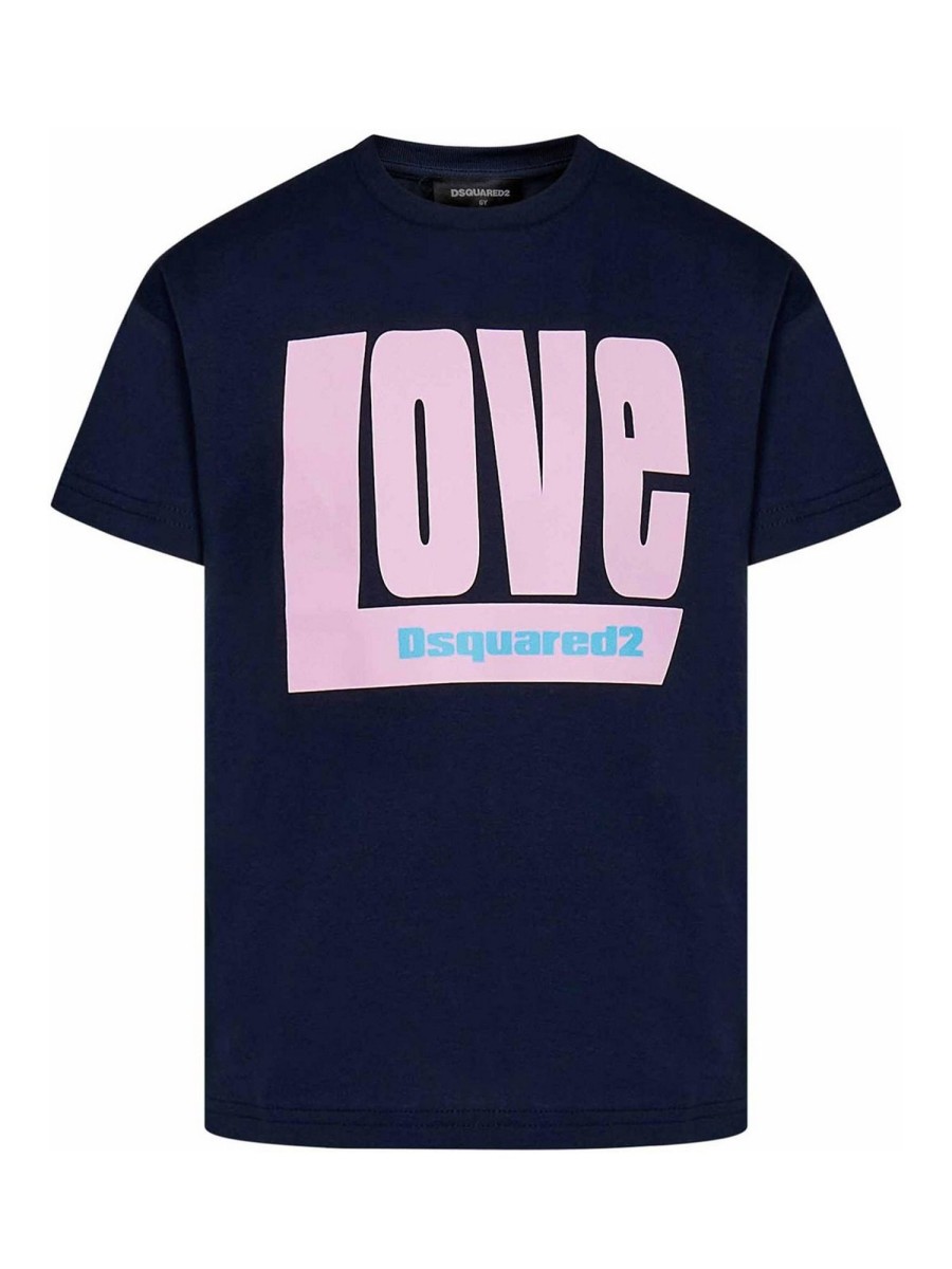 Bambino Dsquared2 | T-Shirt Da Bambina In Cotone Blu Navy