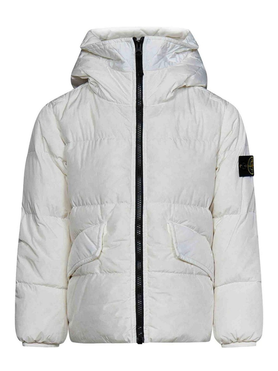 Bambino Stone Island | Piumino Bianco Baby Con Logo