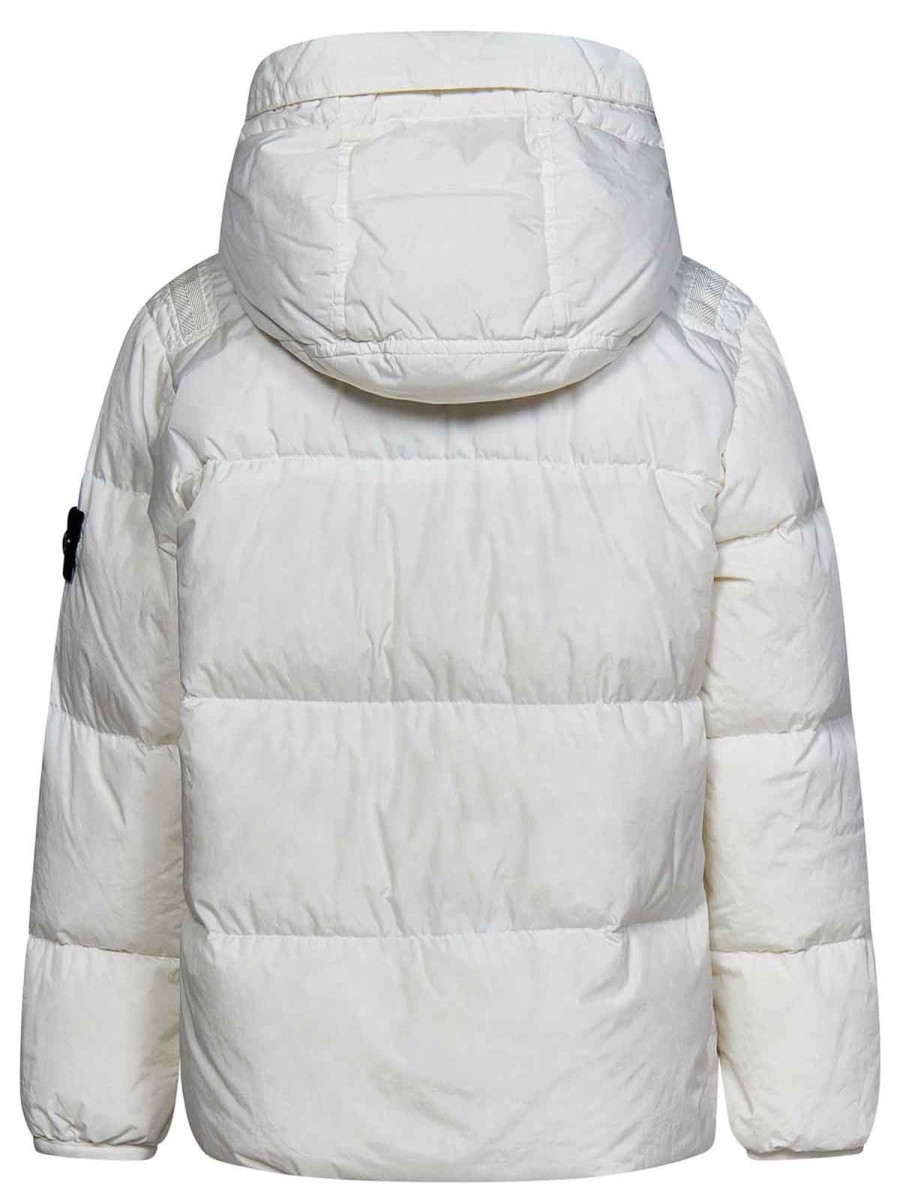 Bambino Stone Island | Piumino Bianco Baby Con Logo