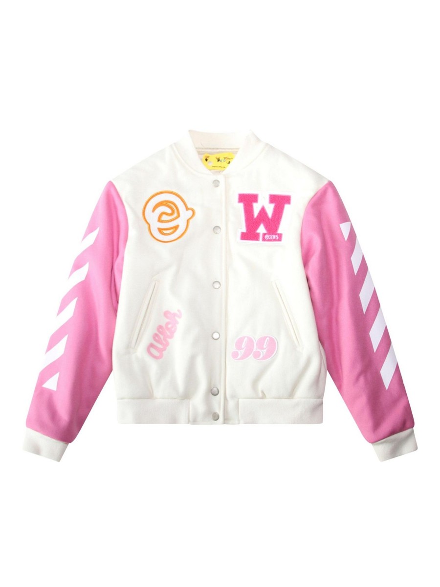 Bambino Off-White | Piumino Varsity Fucsia In Misto Lana