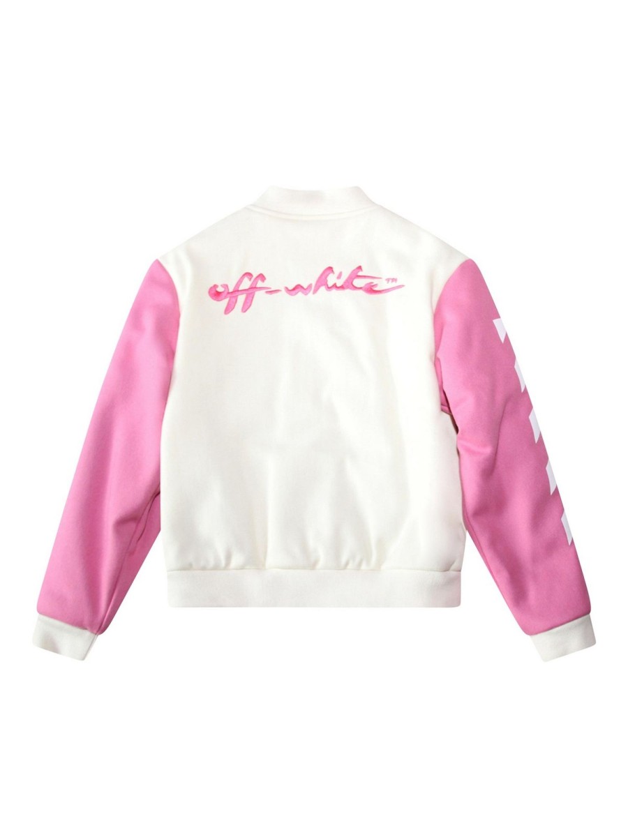 Bambino Off-White | Piumino Varsity Fucsia In Misto Lana