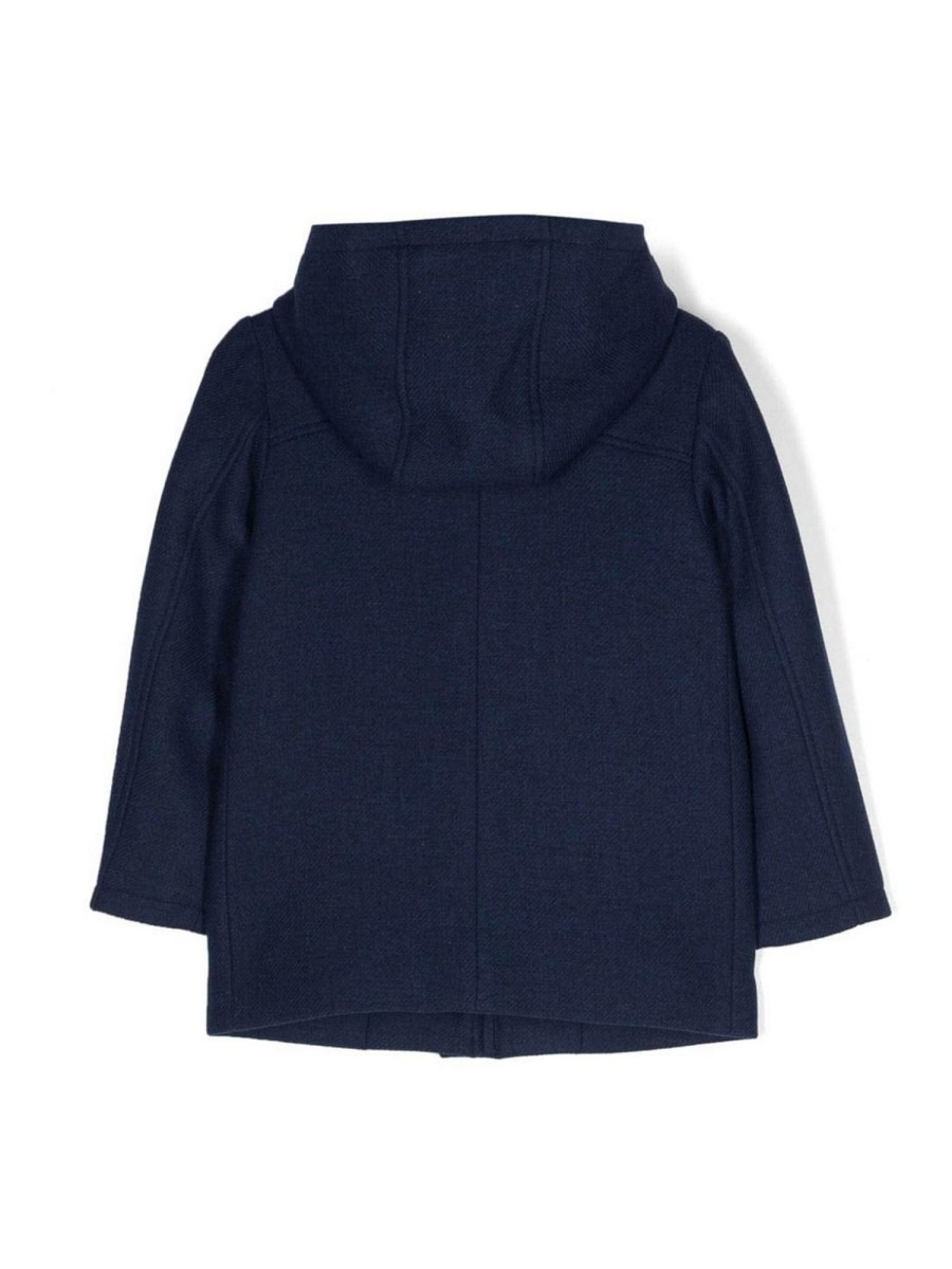 Bambino Versace | Cappotto In Misto Lana Blu Con Cappuccio