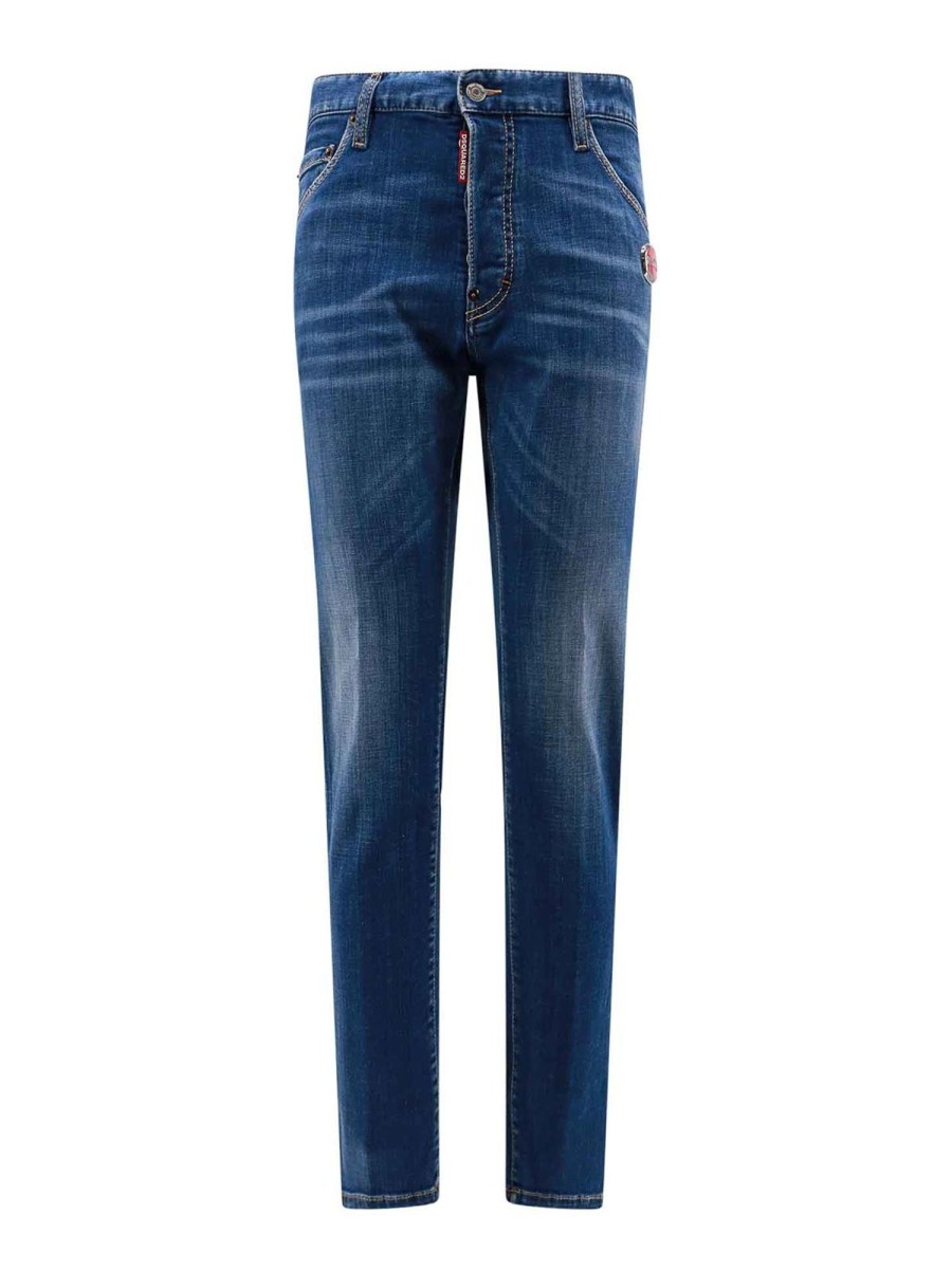 Uomo Dsquared2 | Jeans Con Patch Logo In Metallo Smaltato