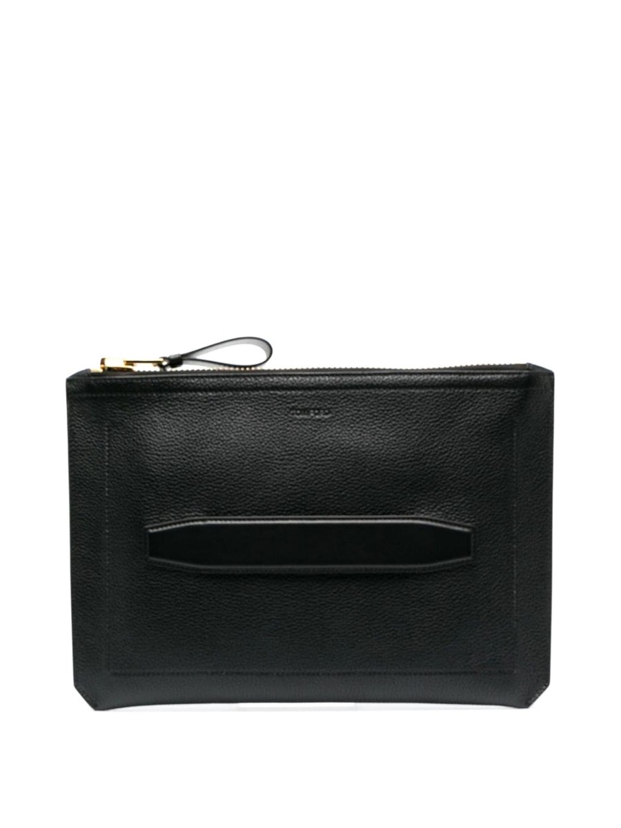 Uomo Tom Ford | Pochette In Pelle Con Logo In Rilievo