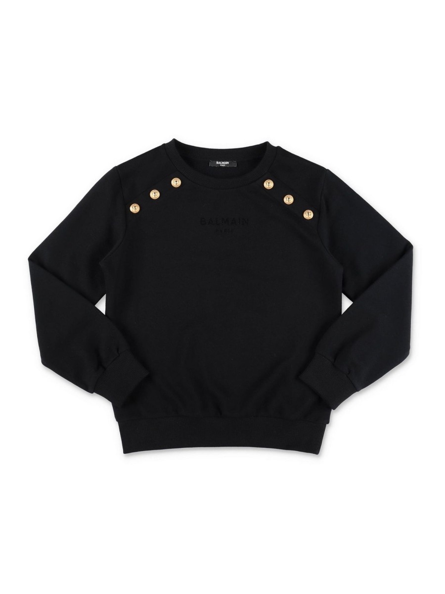 Bambino Balmain | Felpa Bambina Balmain In Cotone Nero