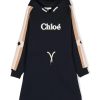 Bambino Chloe' | Felpa Chloe In Cotone Blu Navy Con Cappuccio