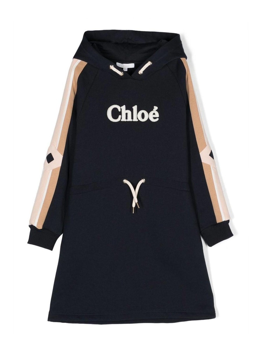 Bambino Chloe' | Felpa Chloe In Cotone Blu Navy Con Cappuccio