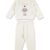 Bambino Moncler | Completo In Cotone Bianco Pantaloni E Felpa