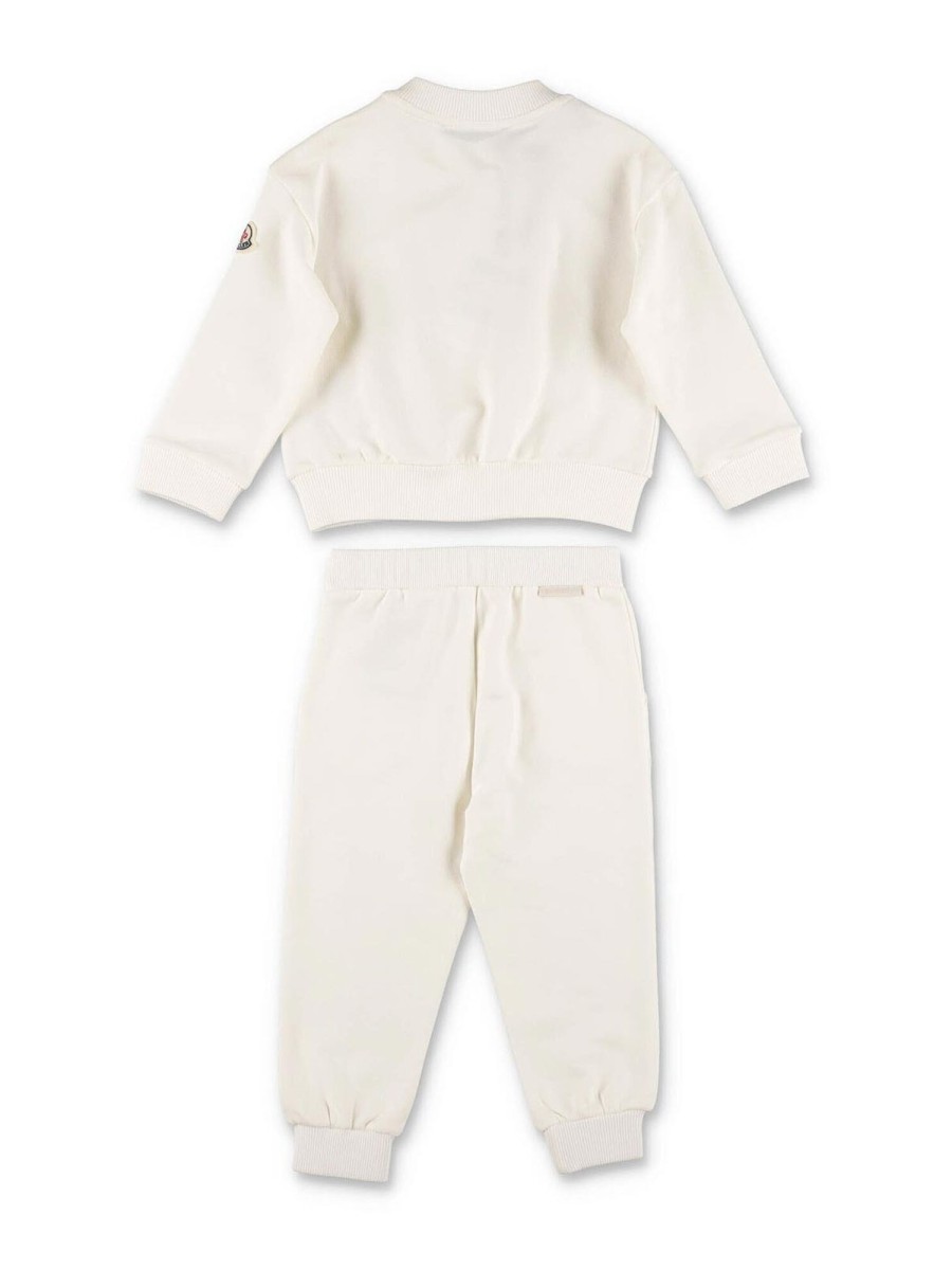 Bambino Moncler | Completo In Cotone Bianco Pantaloni E Felpa