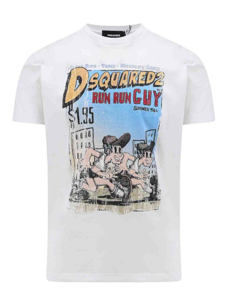 Uomo Dsquared2 | T-Shirt In Cotone Con Stampa Multicolor