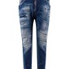 Uomo Dsquared2 | Tag Logo Multicolor Effetto Destroyed Jeans