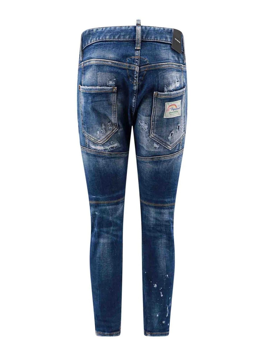 Uomo Dsquared2 | Tag Logo Multicolor Effetto Destroyed Jeans