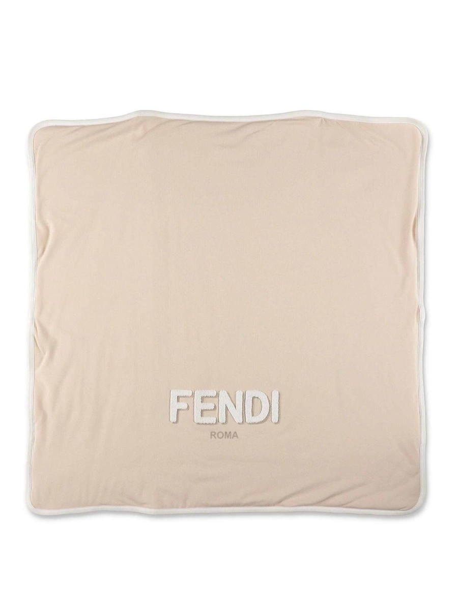 Bambino Fendi | Coperta Per Bebe In Cotone Beige