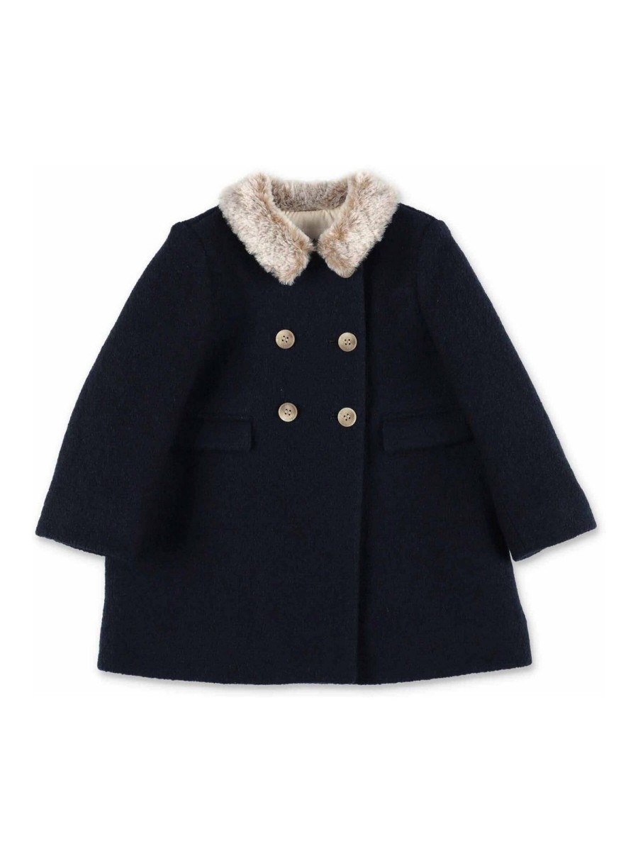 Bambino Bonpoint | Cappotto Blu In Lana Per Neonata