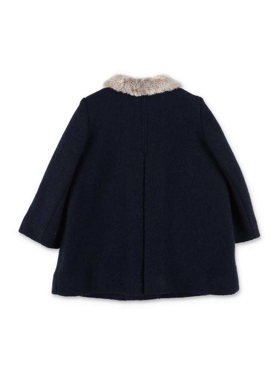 Bambino Bonpoint | Cappotto Blu In Lana Per Neonata