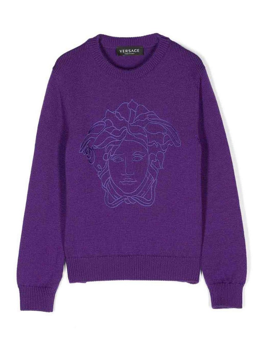 Bambino Versace | Maglione Per In Lana Vergine Viola