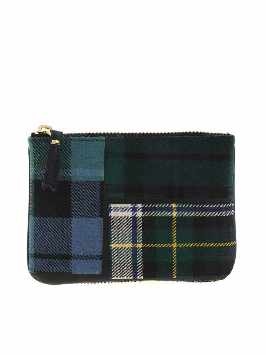 Uomo Comme Des Gar莽ons Wallet | Pochette Verde E Blu Motivo Tartan