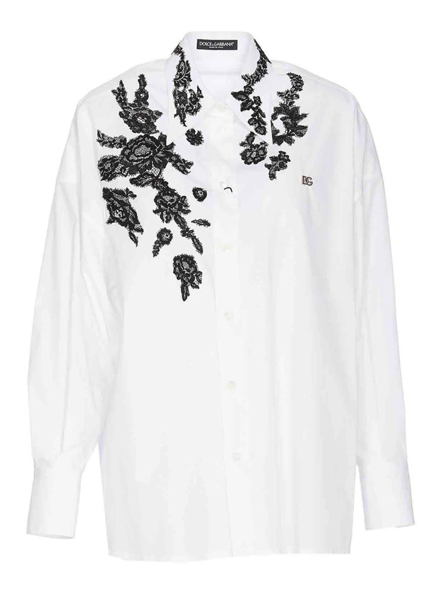 Danna Dolce & Gabbana | Camicia Oversize Con Applicazioni In Pizzo