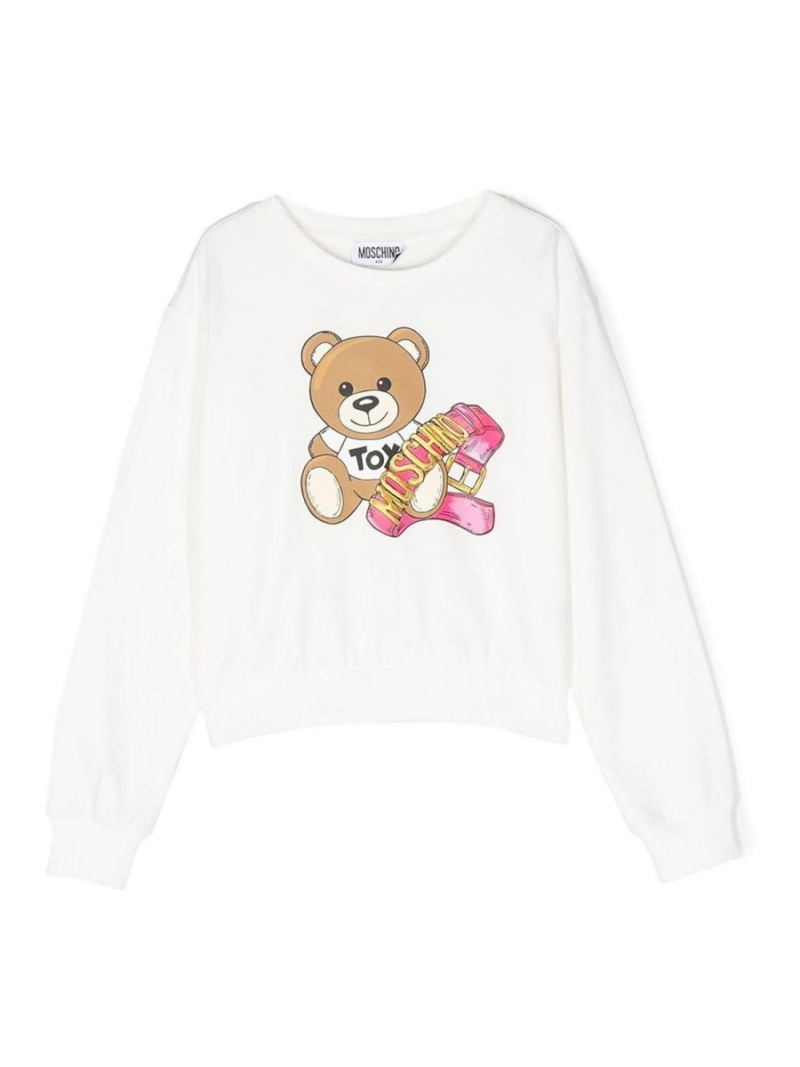 Bambino Moschino | Felpa Moschino In Cotone Bianco Con Orsetto