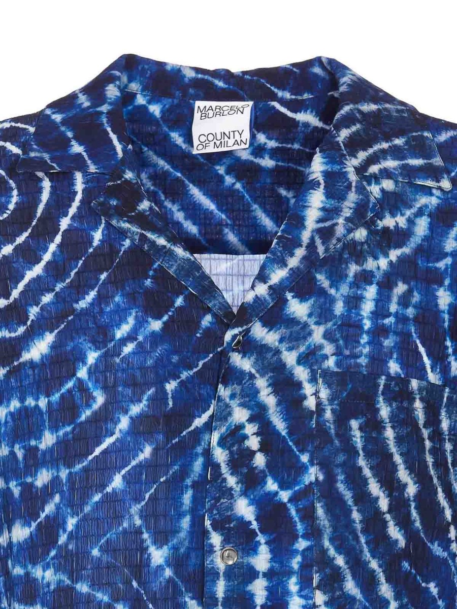 Uomo Marcelo Burlon | Camicia Hawaiana Delle Onde Sonore Di Aop