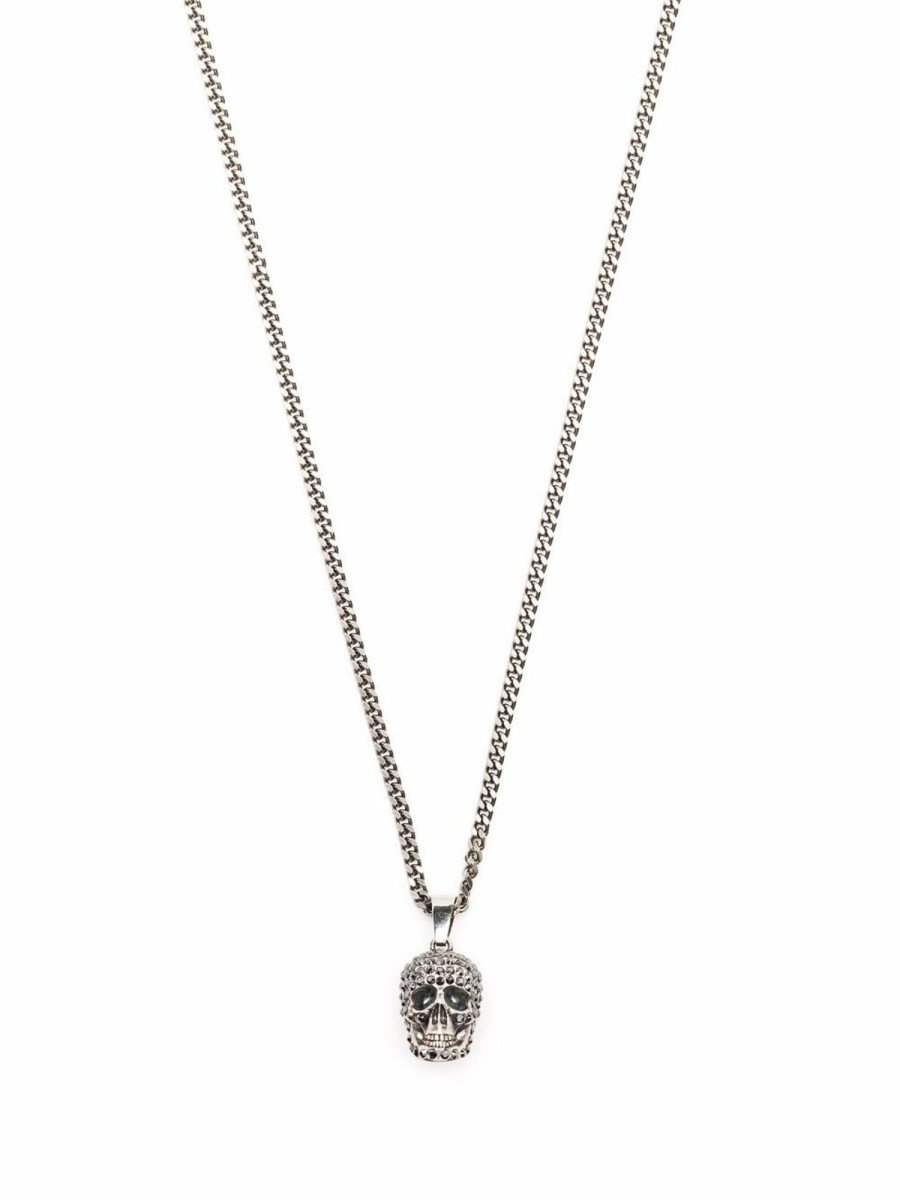 Uomo Alexander Mcqueen | Collana Con Ciondolo Teschio Color Argento