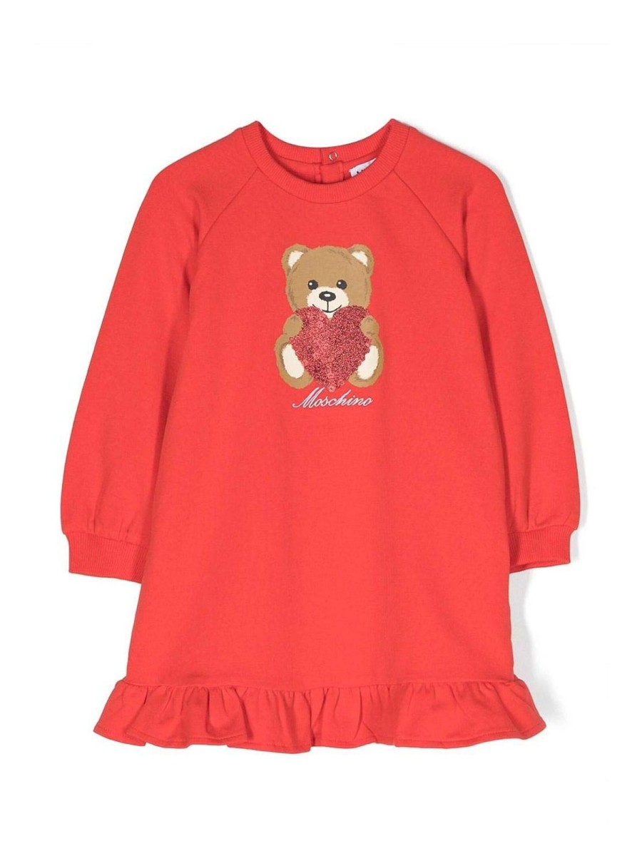 Bambino Moschino | Felpa Moschino In Cotone Con Orsetto Rosso