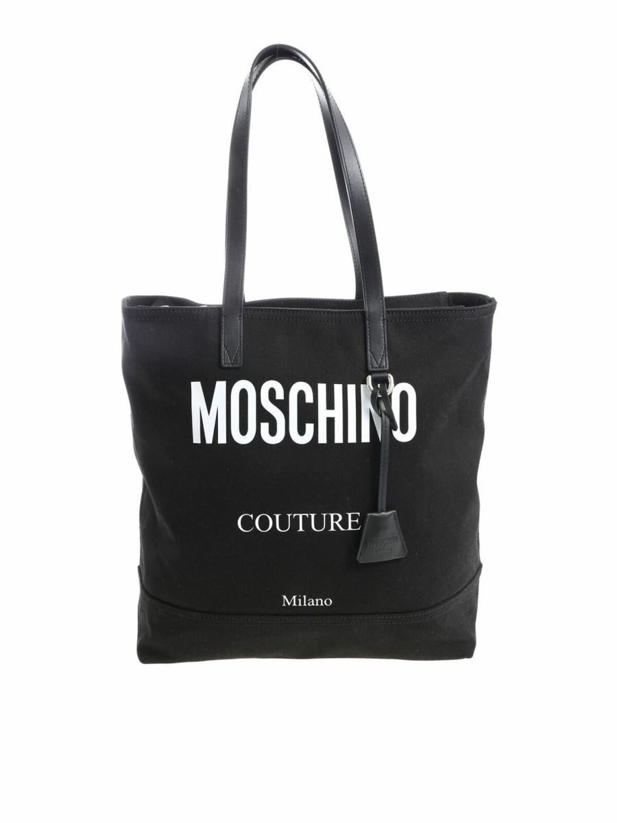 Uomo Moschino | Shopper In Tessuto Nero Logata