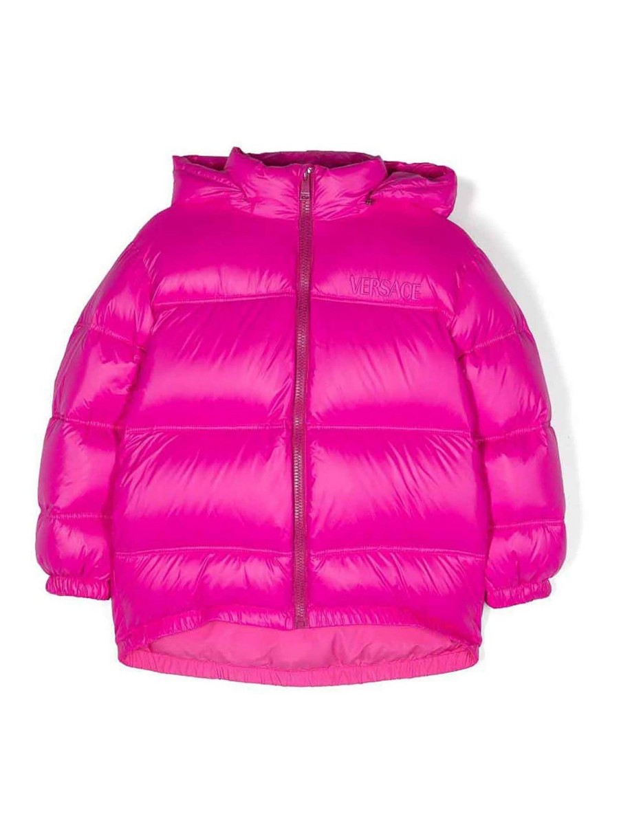 Bambino Versace | Piumino In Nylon Fucsia Fluo Con Cappuccio