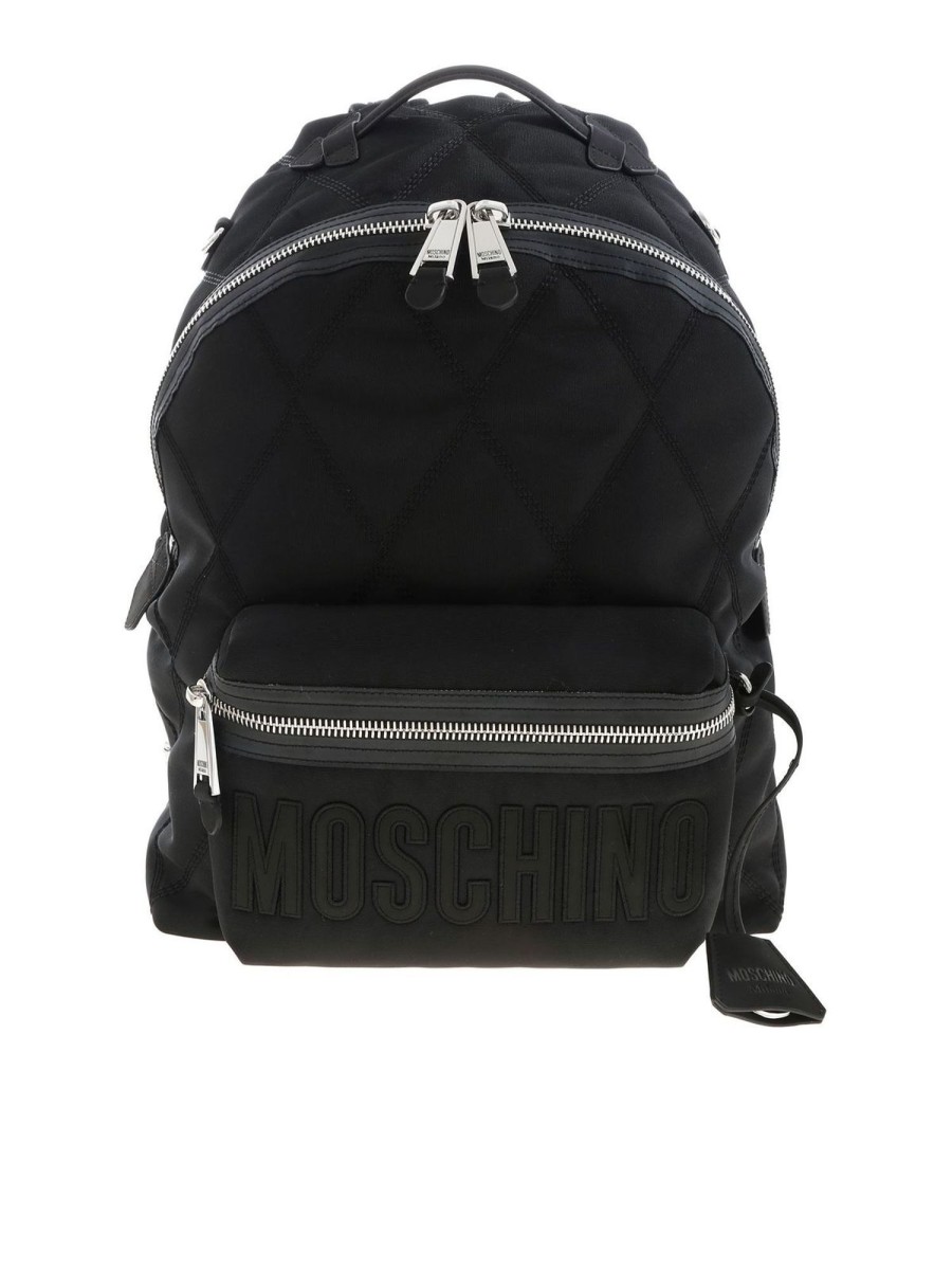 Uomo Moschino | Zaino Nero Trapuntato Con Logo