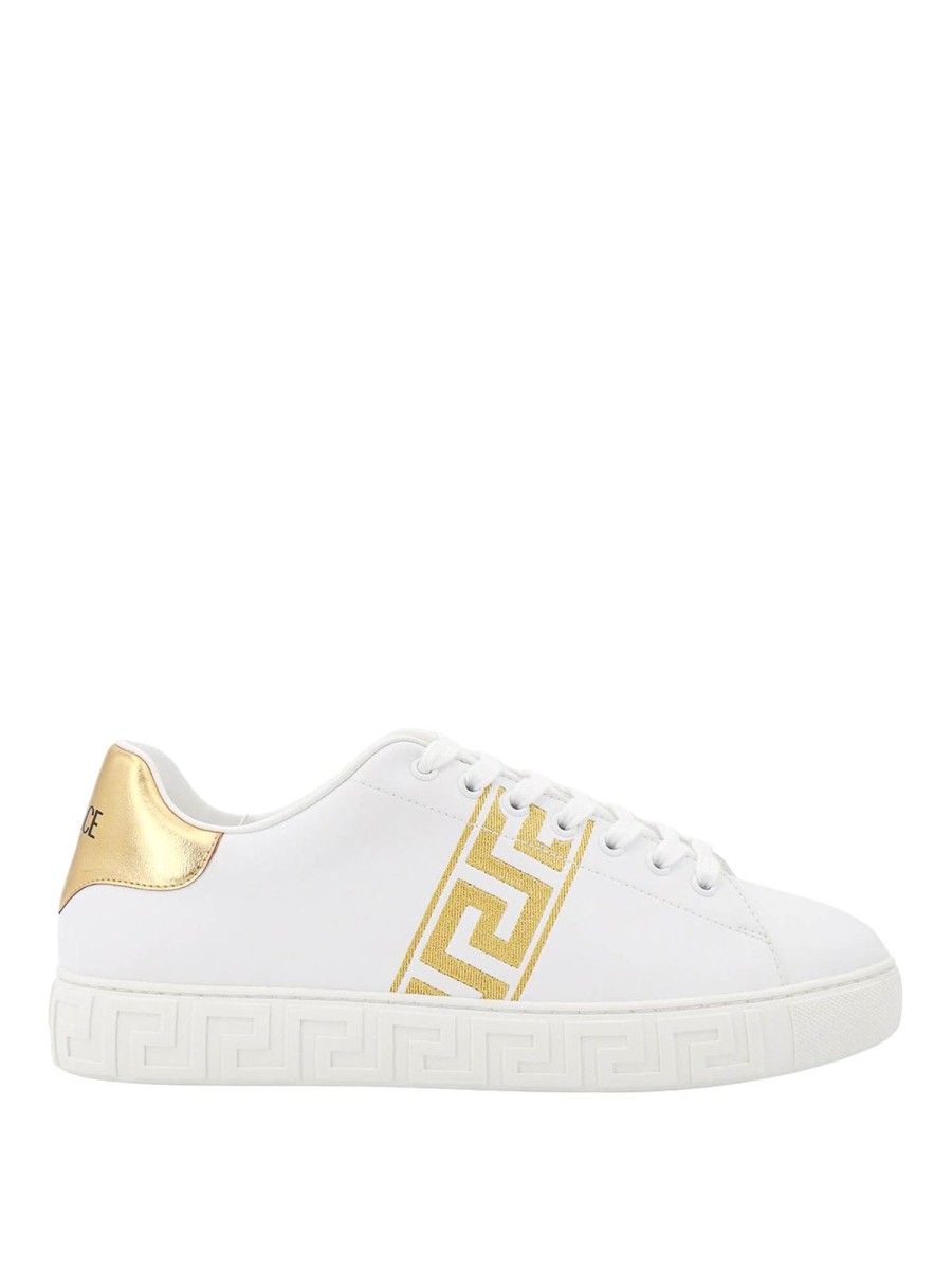 Uomo Versace | Sneakers In Pelle Con Ricamo La Greca