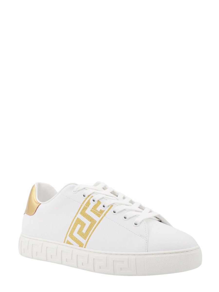 Uomo Versace | Sneakers In Pelle Con Ricamo La Greca