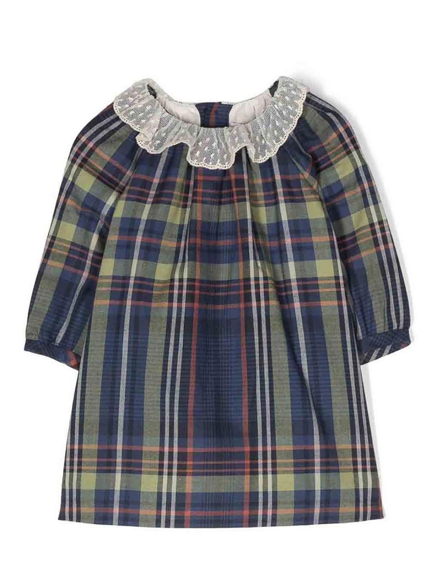 Bambino Bonpoint | Abito In Cotone Blu Tartan