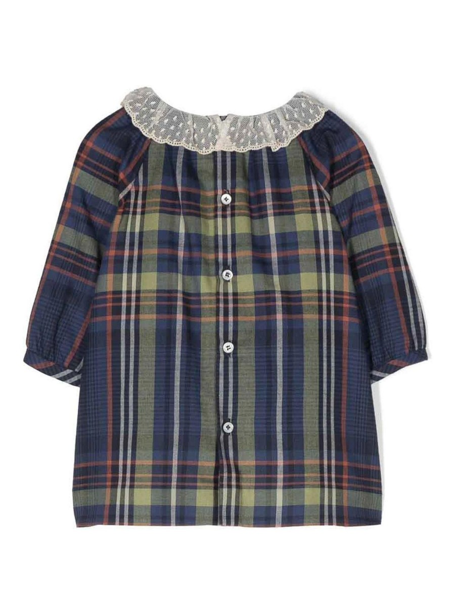 Bambino Bonpoint | Abito In Cotone Blu Tartan