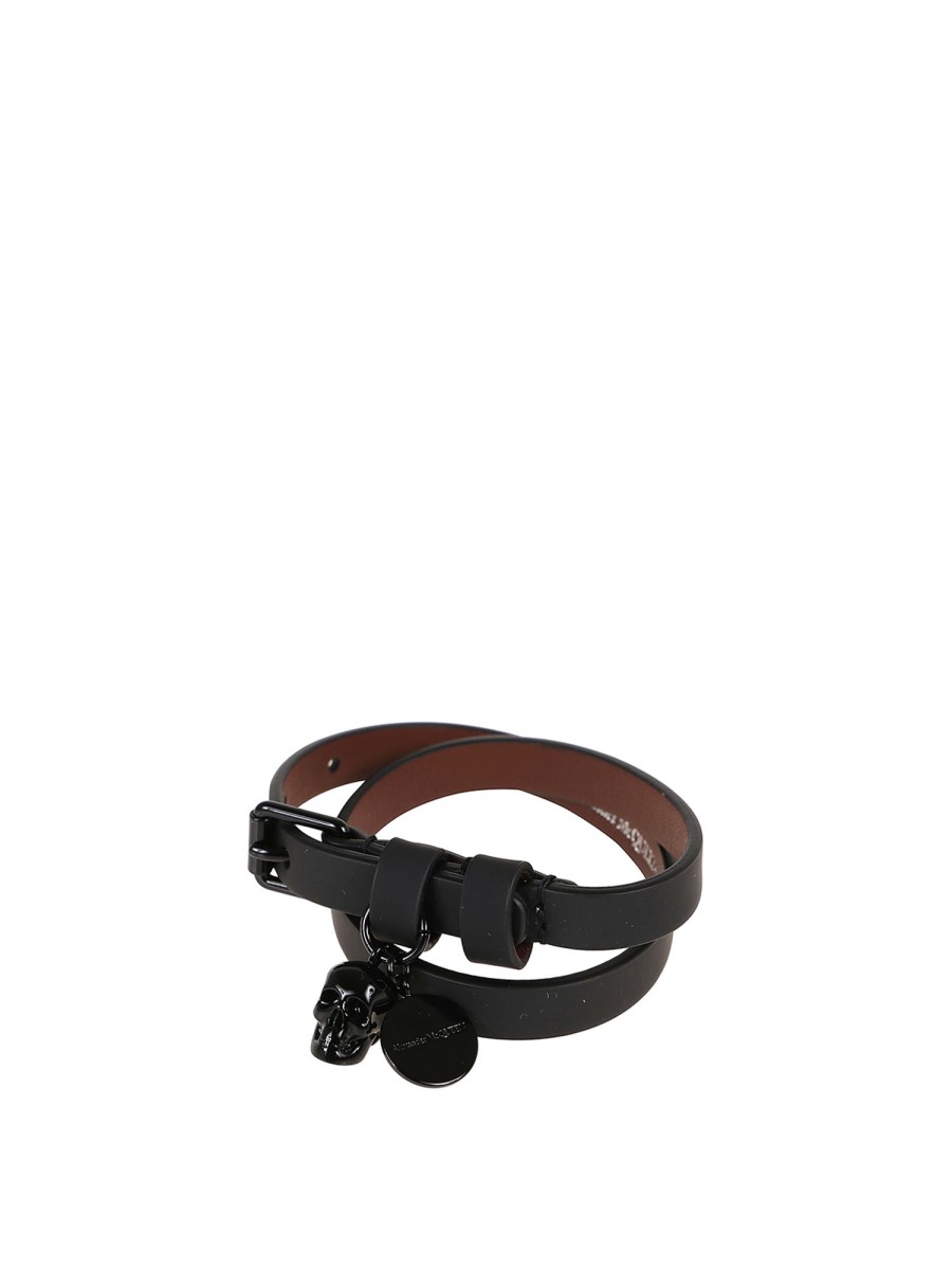 Uomo Alexander Mcqueen | Bracciale In Pelle Con Teschio